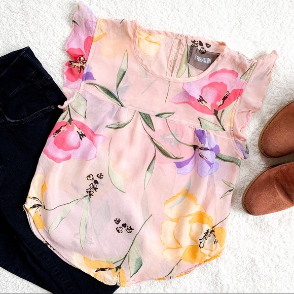 Reformation Floral Ruffle Sleeve Boho Top - Picture 2 of 13